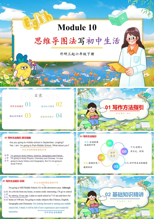 外研六年级英语下册Module10 思维导图法写初中生活PPT课件含教案