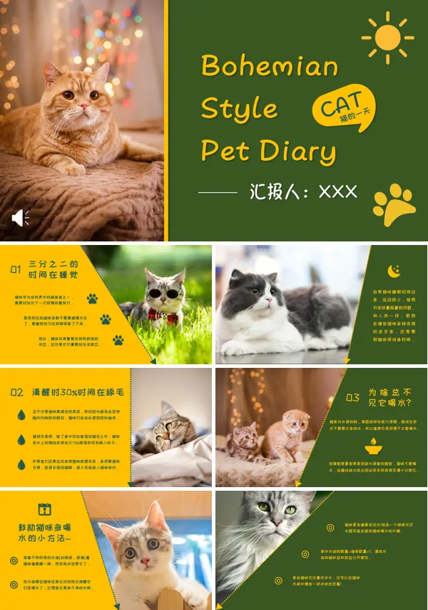 小猫咪宠物日记PPT动态模板