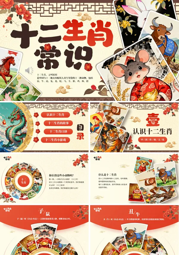 十二生肖介绍PPT课件模板含讲稿