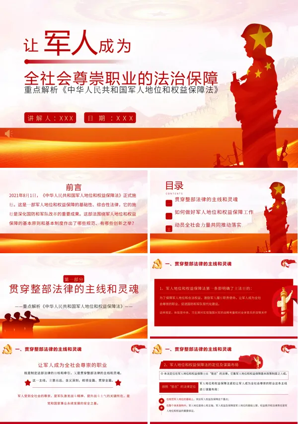 学习中华人民共和国军人地位和权益保障法PPT模板