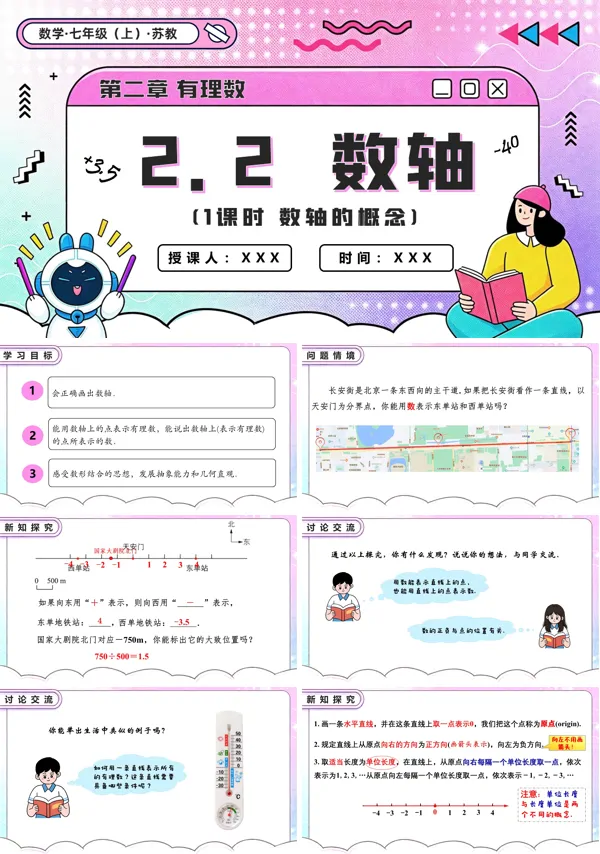 苏教数学七年级上册2.2 数轴(第1课时 数轴的概念) PPT课件(含教案+练习)