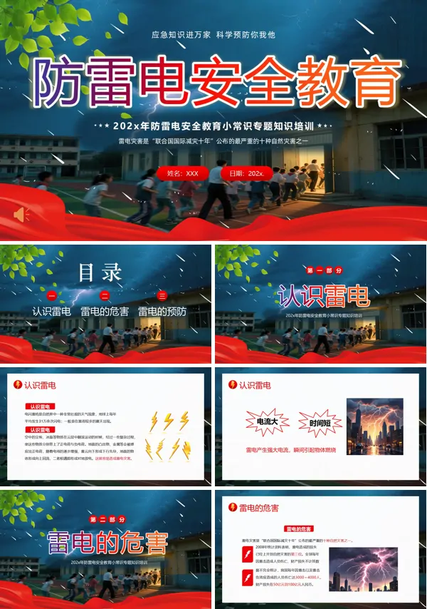 防雷电安全教育PPT课件模板含讲稿