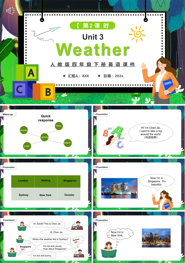 人教PEP版小学英语四年级下册 Unit 3 Weather 第二课时 教学课件PPT