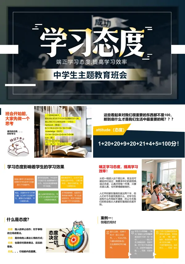 中学生励志主题班会教育课件PPT模板含讲稿