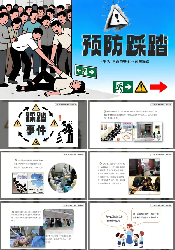 预防踩踏PPT课件模板含讲稿