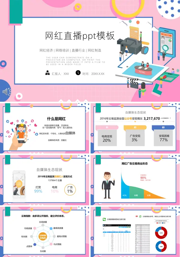 网红直播ppt模板