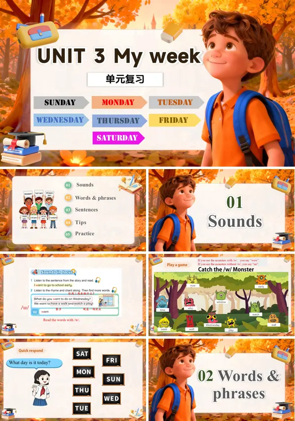 四年级上册译林版三起新教材 Unit 3 My week(复习课件)ppt课件含知识清单