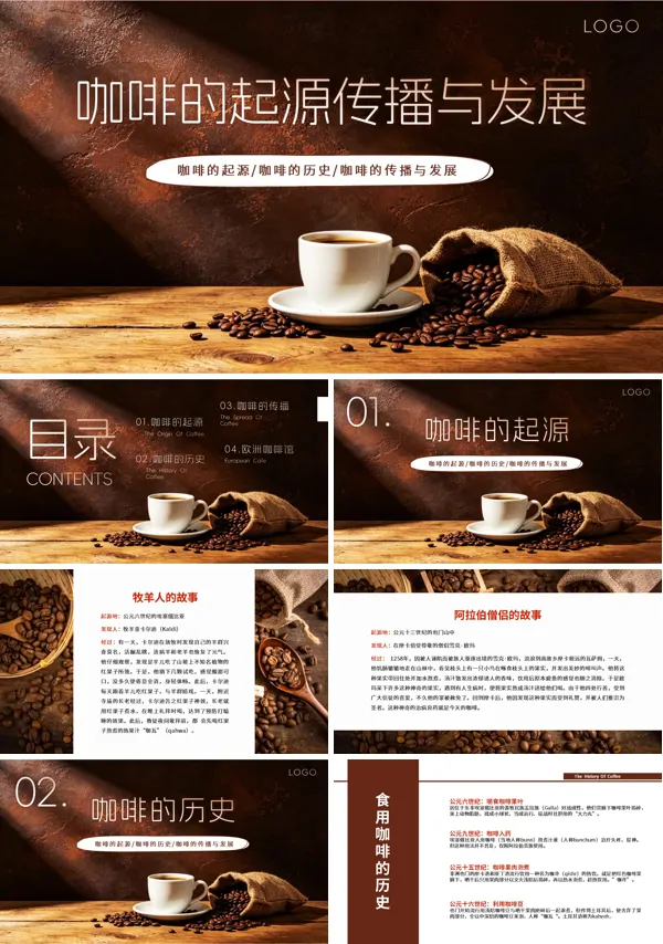 咖啡的起源传播与发展学习培训PPT课件模板含讲稿