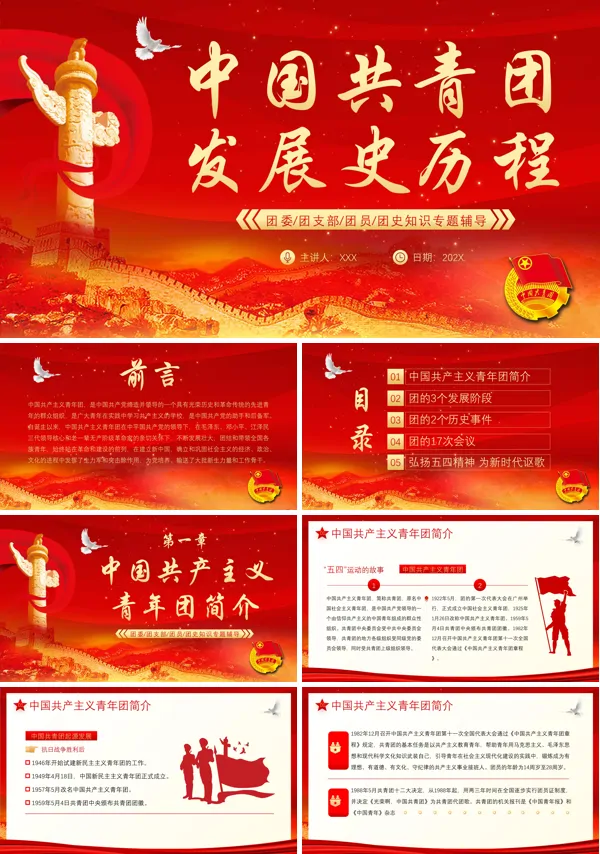 最新建团史讲解中国共青团发展历程PPT模板