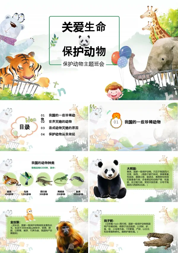 儿童保护动物主题班会PPT含讲稿
