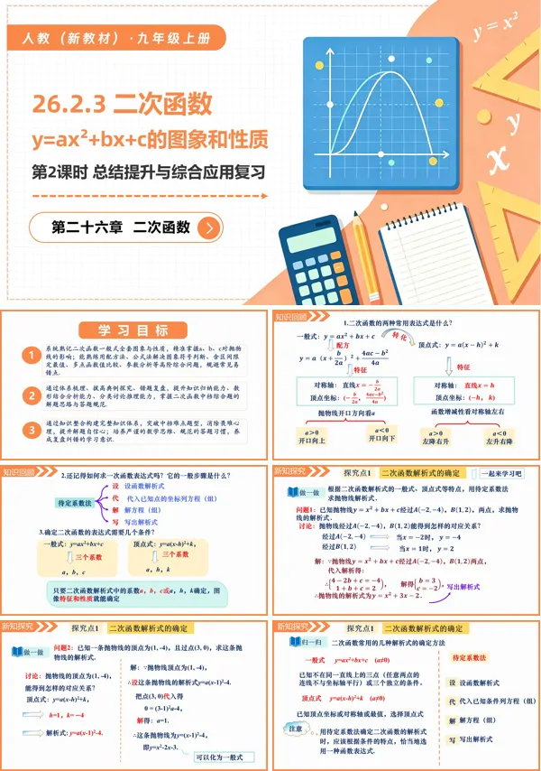 九年级数学上册26.2.3 二次函数y=ax²+bx+c的图象和性质(第2课时 总结提升与综合应用)PPT课件(含教案+导学案+分层作业)