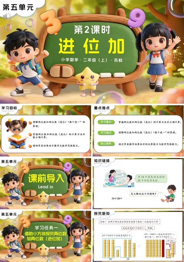 第五单元 第2课时 进位加苏教小学数学二年级上PPT课件(含教案+分层作业+学习任务单)