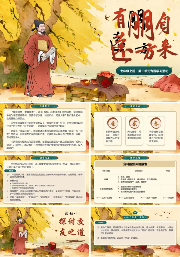 部编七年级语文上册第二单元专题学习活动《有朋自远方来》PPT课件含教案