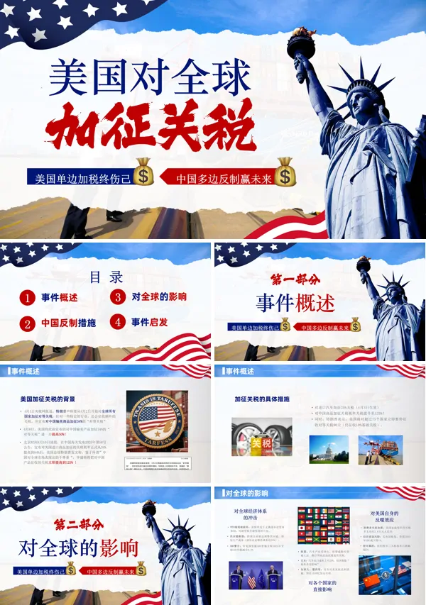 美国对全球加征关税动态PPT模板含讲稿