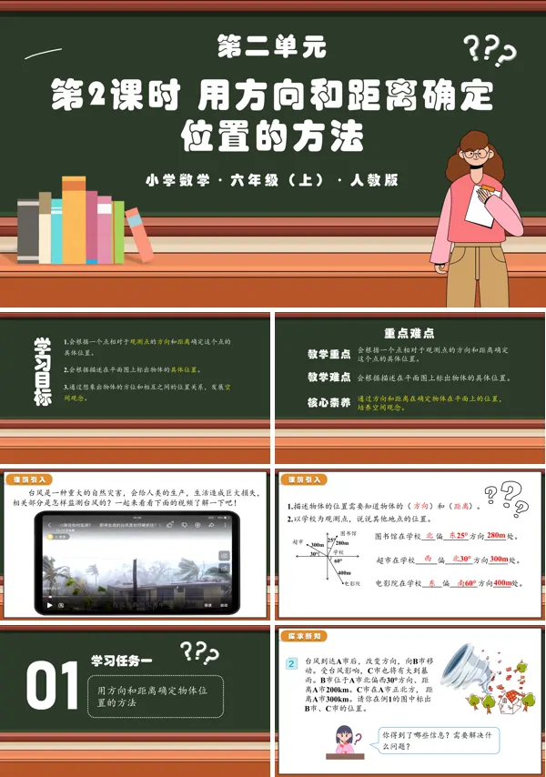 人教版六年级数学上册第二单元第02课时用方向和距离确定物体位置的方法PPT课件含教案