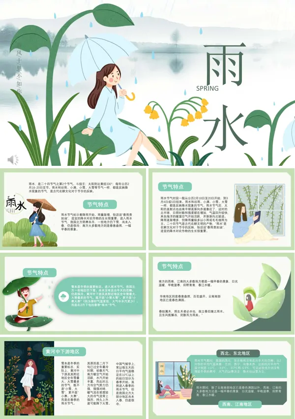 雨水节气介绍PPT模板