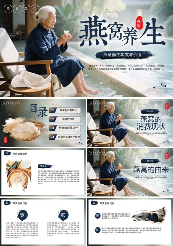 燕窝养生介绍PPT模板含讲稿