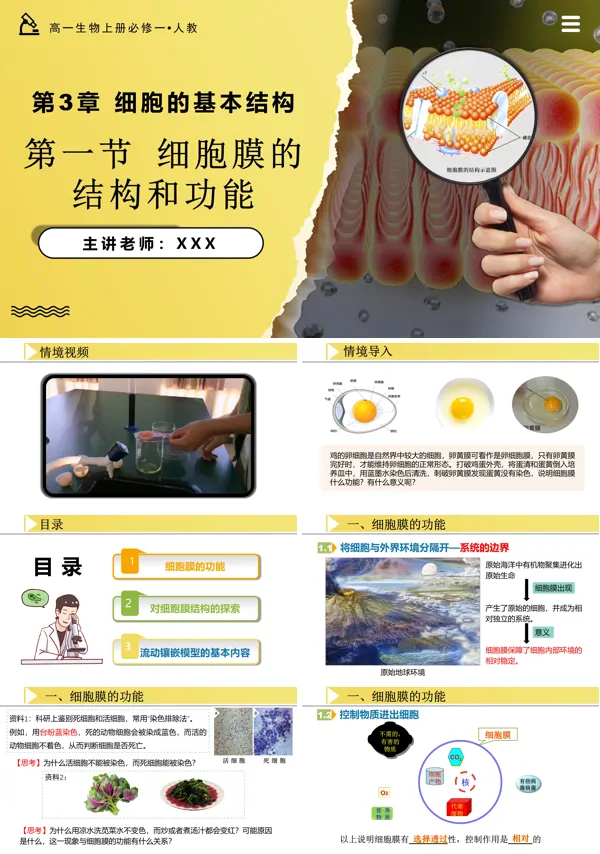 高一人教生物上册必修一3.1细胞膜的结构和功能PPT课件含教案