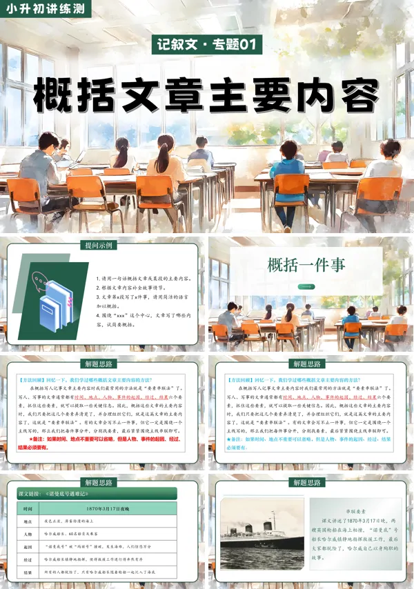 2025年小升初语文复习讲练测统编概括文章主要内容PPT课件含教案