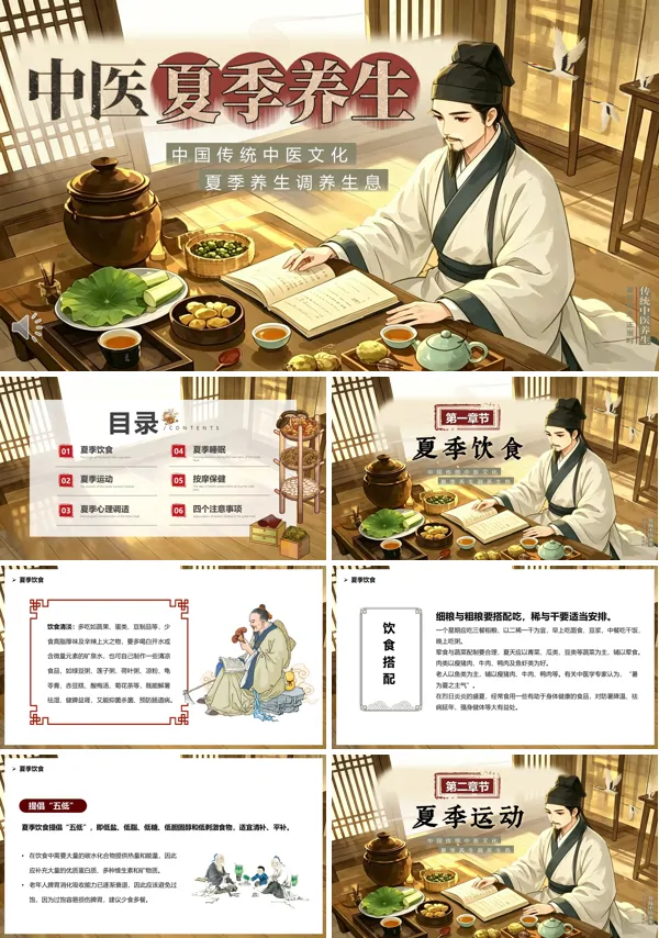 中医夏季养生PPT模板含讲稿