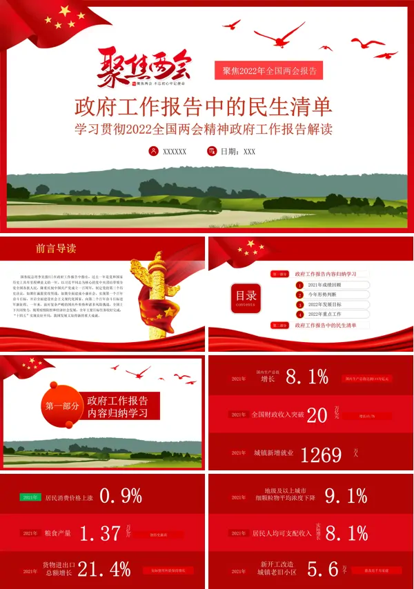 2022政府工作报告中的民生清单PPT专题党课