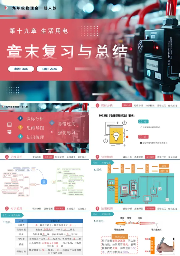 人教九年级物理全一册第十九章生活用电单元复习课件PPT课件含教案