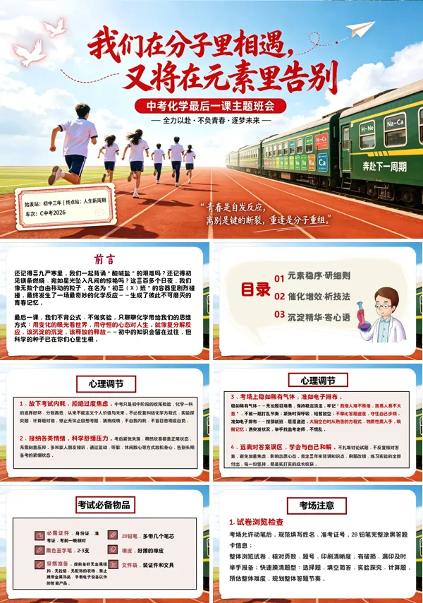 初三下化学九年级中考考前冲刺主题班会我们在分子里相遇PPT含讲稿