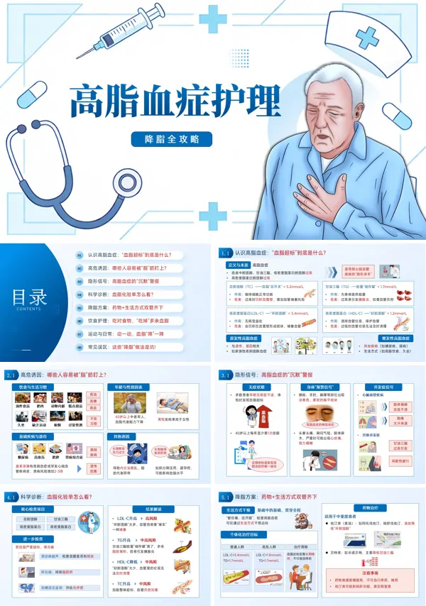 高脂血症护理医疗PPT模板含讲稿