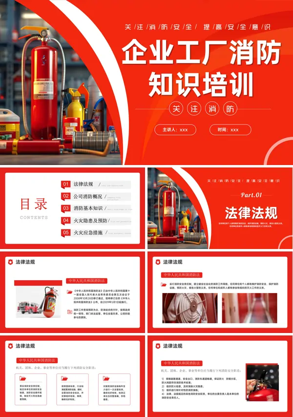企业工厂消防安全知识培训课件PPT模板
