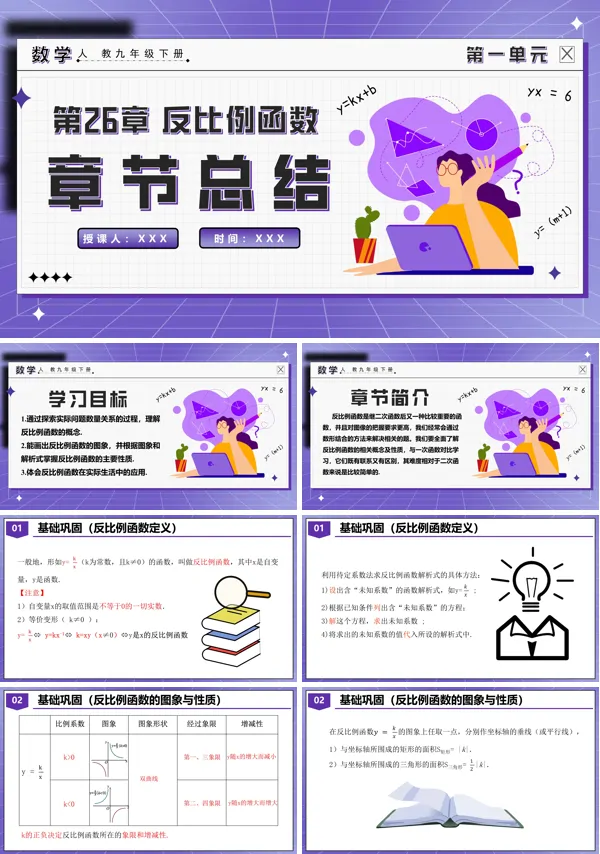 人教九年级数学下册第二十六章反比例函数章末总结PPT课件含教案