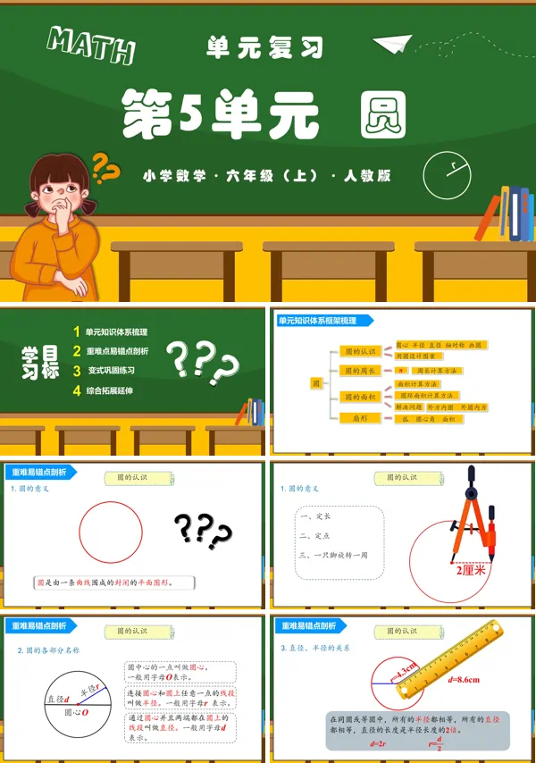 人教版六年级数学上册第五单元《圆》单元复习课件PPT课件含教案