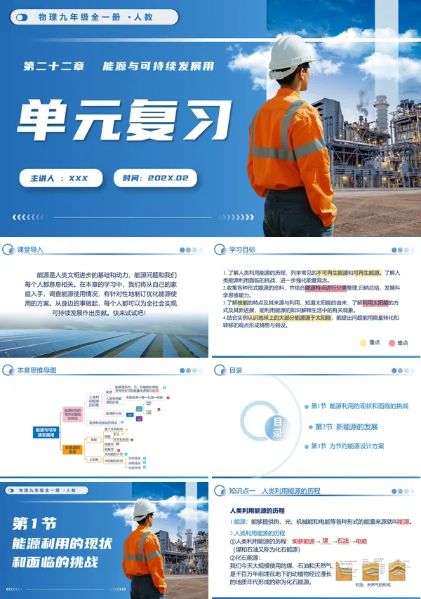 物理九年级全一册人教第二十二章 能源与可持续发展单元复习PPT课件（含知识清单+复习讲义+测试卷）