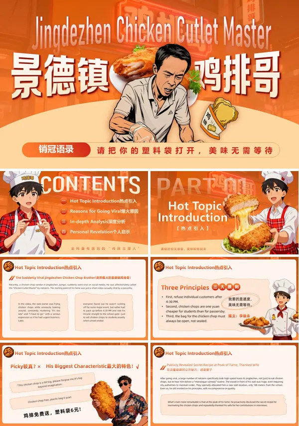 鸡排哥时事热点英语双语动态PPT模板含讲稿