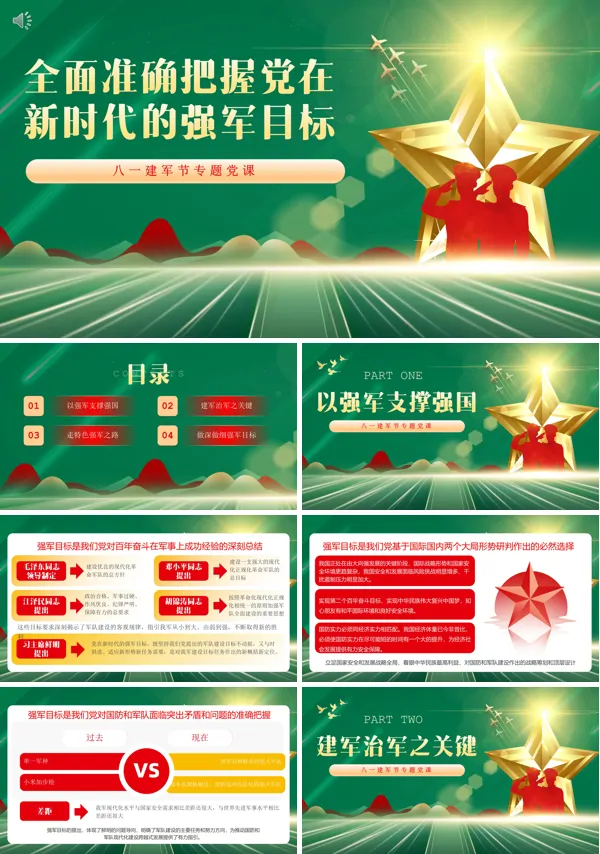 全面准确把握党在新时代的强军目标党课建军节PPT