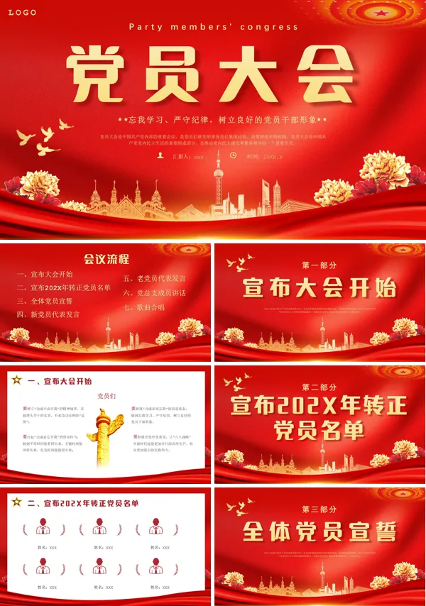 全体党员大会党建党政党课课程PPT课件