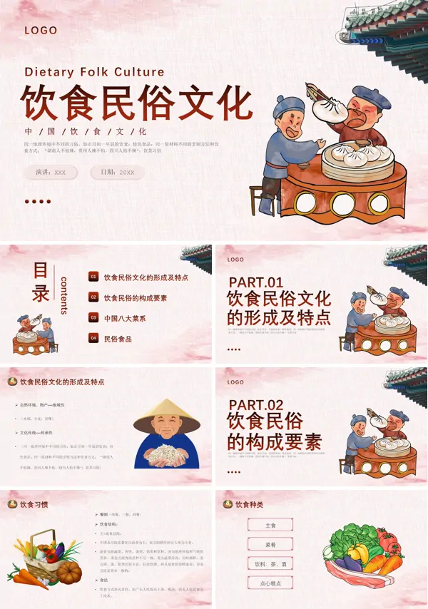 饮食民俗文化介绍PPT中国风模板
