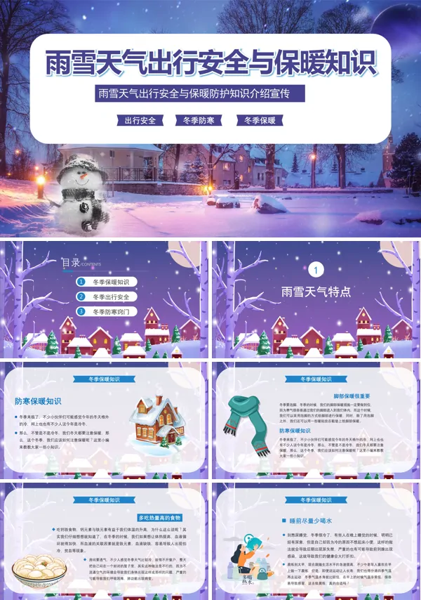 雨雪天气出行安全知识科普课件PPT模板