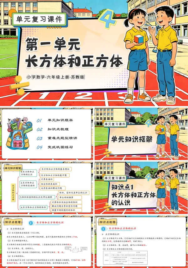 六年级数学上册苏教 第一单元 长方体和正方体（复习课件）ppt课件（知识清单+单元测试）
