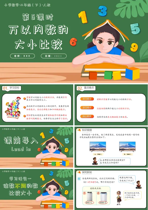 二年级数学下册人教第七单元第06课时万以内数的大小比较PPT课件含教案