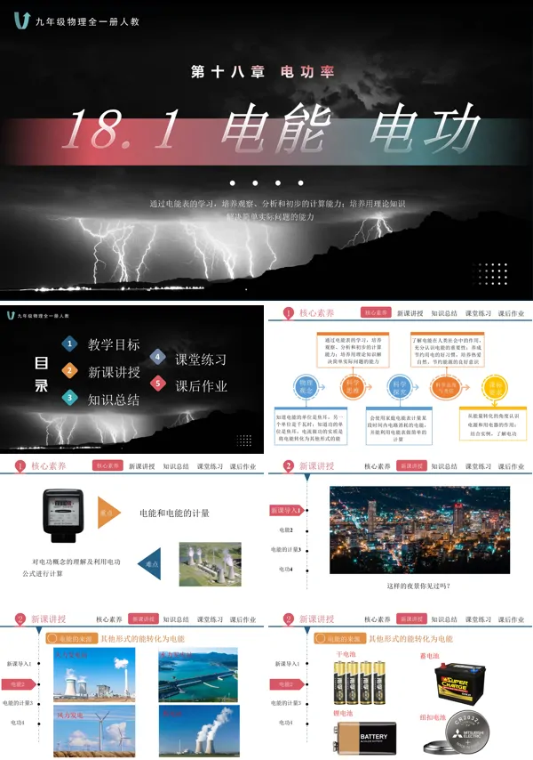 人教九年级物理全一册18.1电能 电功同步课件PPT课件含教案