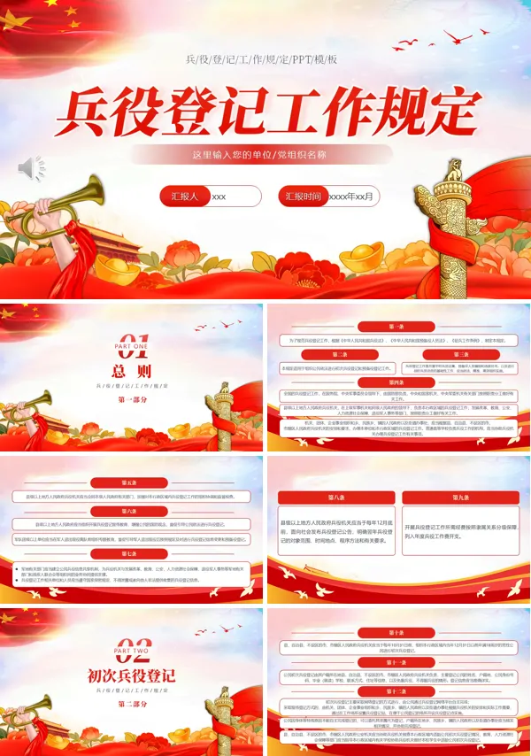 兵役登记工作规定PPT模板含讲稿