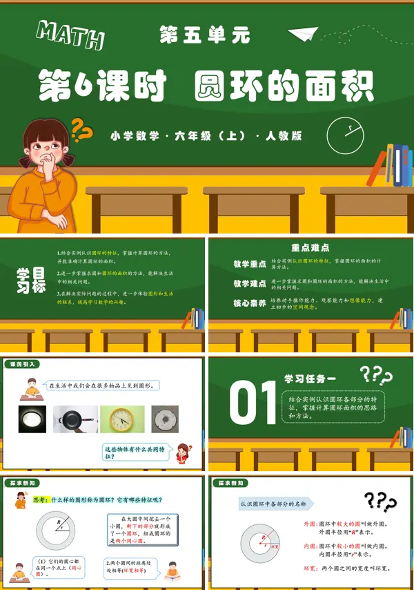 人教版六年级数学上册第五单元第06课时圆环的面积PPT课件含教案
