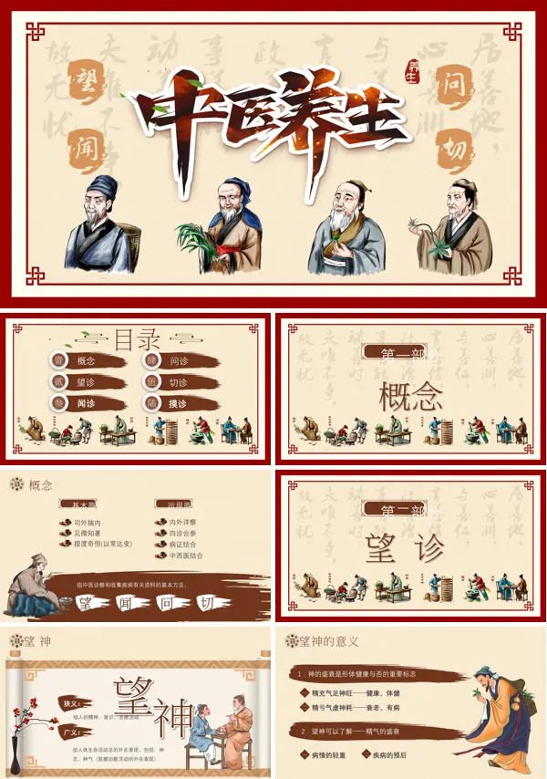中医望闻问切PPT模板含讲稿