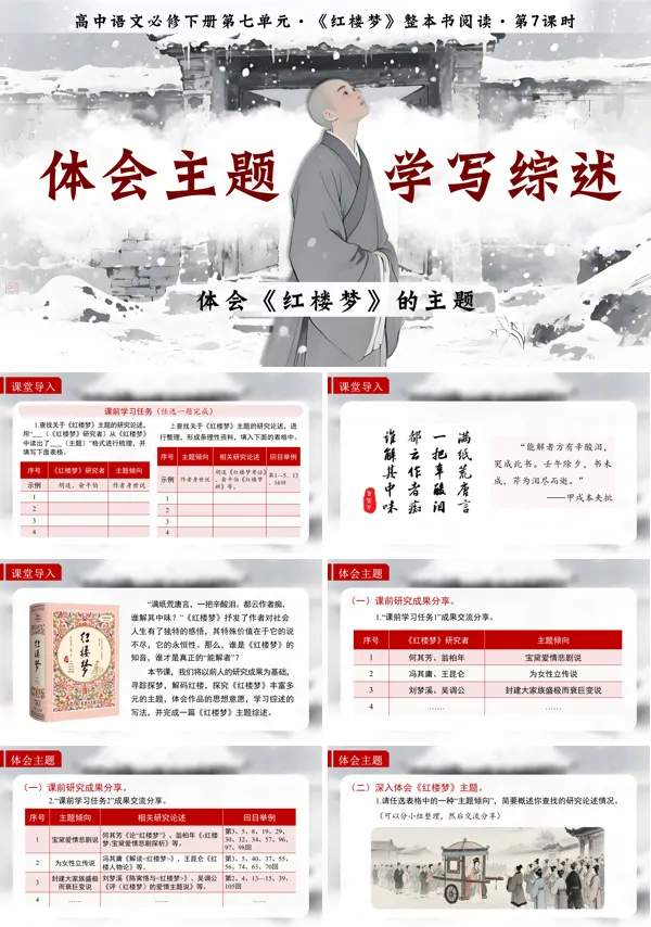 高一语文统编必修下册《红楼梦》第7课时：体会主题 学写综述PPT课件含教案