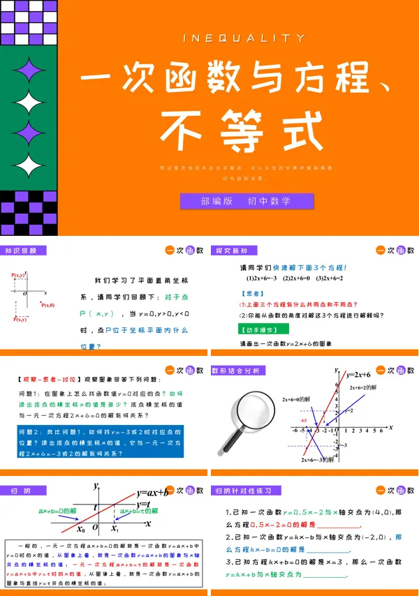 部编版八年级《一次函数与方程不等式》PPT模板