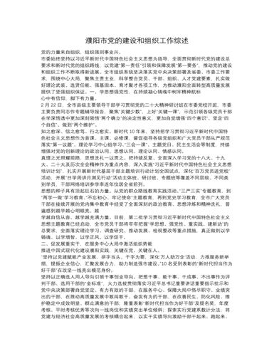濮阳市党的建设和组织工作综述（精选版）