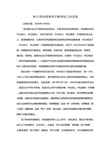 将D的自我革命不断深化工作总结（最终不改版）