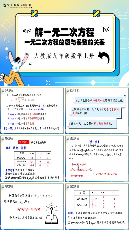 人教版数学九年级上册一元二次方程的根与系数的关系PPT课件含教案