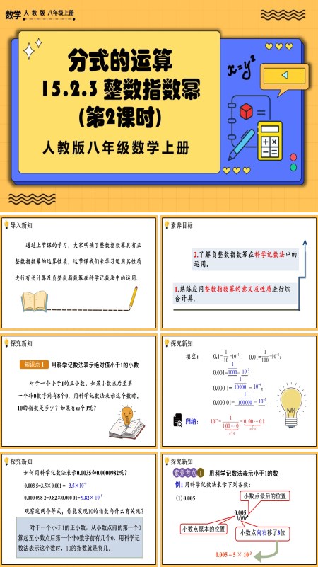 人教版数学八年级上册整数指数幂（第2课时）PPT课件含教案