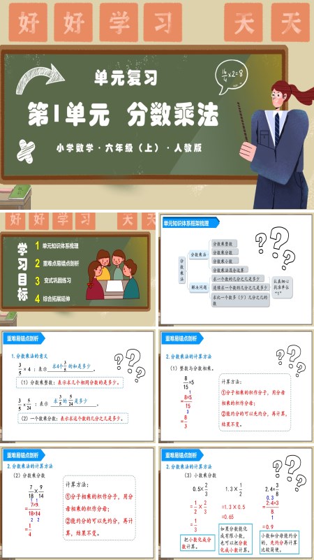 人教版六年级数学上册第一单元《分数乘法》单元复习课件PPT课件含教案